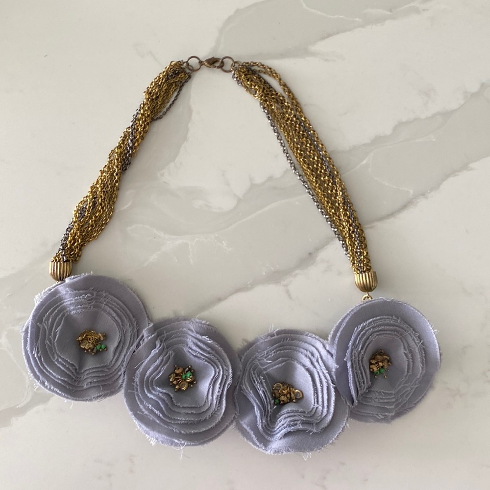 Anthropologie blue chambray flower necklace